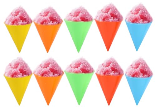 Lyreh 10 Stück Wiederverwendbare Schneekegelbecher, 10,3 x 8 cm Kunststoff Eisbecher für Slushies Kompatibel mit Nostalgia und Cuisinart Schneekegelmaschinen (Gelb, Rot, Blau, Orange, Grün)