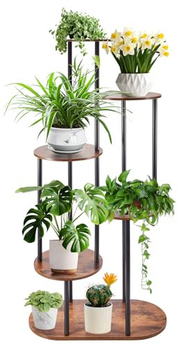 Gedlex Pflanzenregal Indoor, 6 Etagen Runder Blumenständer Holz, Pflanzenständer Mehrstöckig 106cm, Pflanzenregal Eckregal Innen Außen Geeignet für Wohnzimmer, Schlafzimmer, Arbeitszimmer, Terrasse