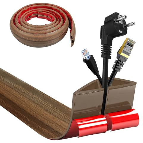 Kabelkanal Selbstklebend, Kabelbrücke Boden,5cm x5m Flexibler PVC Flach Kabelabdeckung Boden Kabelschutz Kabelschacht für alle Netzkabel Haus,Büros,Hotels,Lager,usw-Leicht Schneiden -1# Holzmaserung