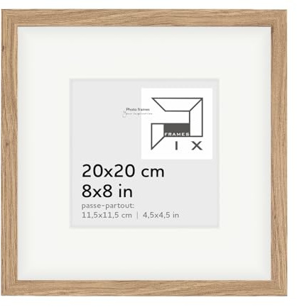 Pix FRAMES Bilderrahmen 20x20cm mit Passepartout - Eiche | Holzbilderrahmen mit Plexiglas Scheiben - Bilderrahmen Holz zum Aufhängen - Wooden Picture Frame - zum Aufstellen