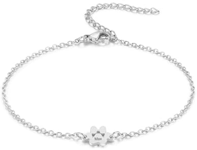 MeMeDIY Personalisiertes Pfotenabdruck Armband für Frauen Graviert mit 1-5 Namen für Hunde und Katzen Haustierpfoten Armband Verstellbare Kette Hundeschmuck Gedenkgeschenke für Tierliebhaber