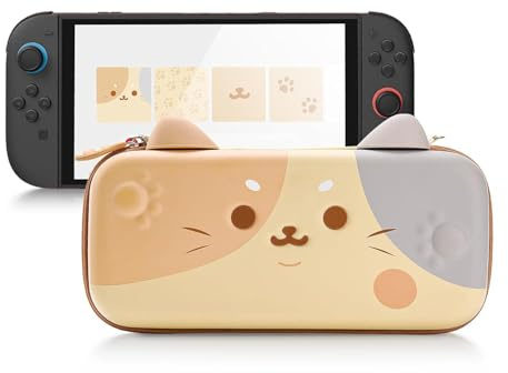 GeekShare Carrying Case Compatible with Switch 2 (2025) 7.9 Inch, Large Capacity Hard Shell Travel Case with 12 Game Card Slots for Switch 2 Console and Accessories, Tricolor Cat