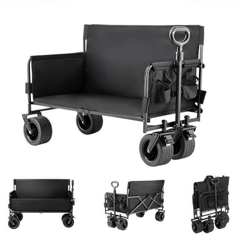 Faltbarer Bollerwagen Schwarz mit Rädern | Hohe Tragkraft von 200 kg, platzsparend zusammenklappbar.Camping sowie Gartenarbeiten, robust und praktisch im Alltag.