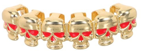 BESPORTBLE Grill Dentier Hip Hop Crâne Doré Dents Unique Style Rappeur Décoratif pour Halloween et Cosplay