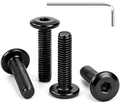 GUNGY Vis à Tête Plate M4 x 12 mm Noir Vis à Six Pans Creux en Acier Inoxydable A2 V2A Boulons de Meubles Hexagonale Filetage Complet avec Clé Allen 25 Pièces