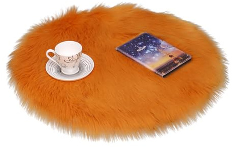 Qiantull Kunstfell Teppich Runde Fellteppich Kunstpelz Teppiche Plüsch Flauschige Dekofell Lammfell Schaffell Teppich Kunstfell Matte für Wohnzimmer Schlafzimmer Kinderzimmer Orange 30cm