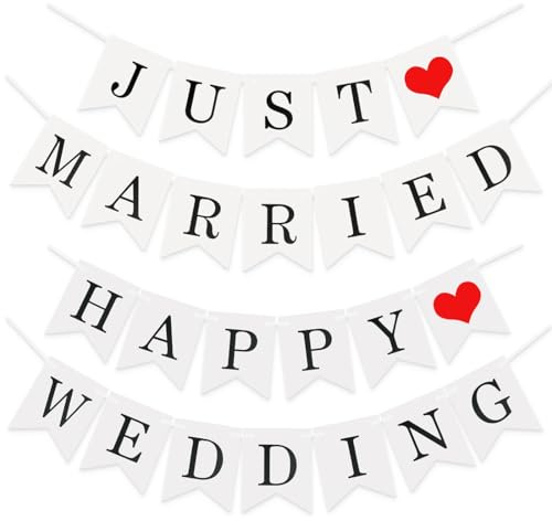 THQAE 2 Pcs Just Married Girlande Vintage Rustikal Wimpelkette Banner mit Seil Hochzeitsgirlande als Deko für Hochzeit Fest Party Brautdusche Junggesellinnenabschied oder Foto Photo Booth Fotografie