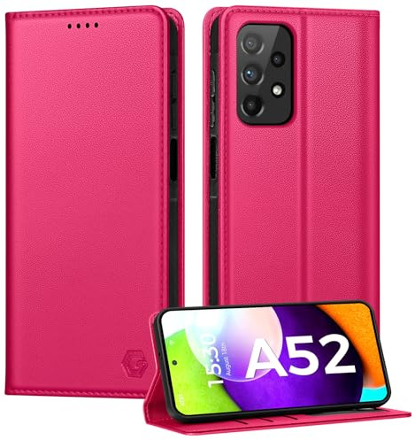 Kirnntca Handyhülle für Samsung Galaxy A52 5G/4G A52S 5G Hülle, Kartenfach Premium PU Leder Klapphülle Schutzhülle, Standfunktion Tasche Flip Case für Samsung Galaxy A52 5G/4G A52S 5G- Magenta