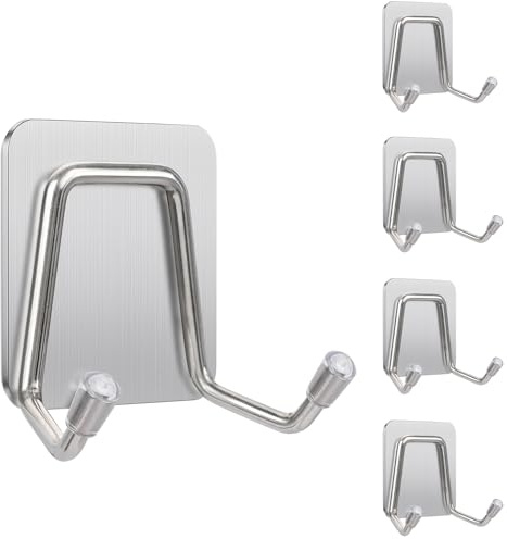 Yzalen 5PCS Haken Selbstklebend Handtuchhaken, Haken zum Kleben, Handtuchhaken Ohne Bohren, Klebehaken Badezimmer für Bad Toilette Küche Büro (Silber)