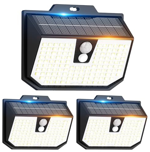 Yolsunes Motion Sensor Solar Lights Outdoor Garden,3 Pack,6000K Cool White | Solar Security Light with PIR 3 Modes,132 Ultra Bright LED Wall Lights Waterproof IP65,120°Wide Angle for Garden Yard Garage