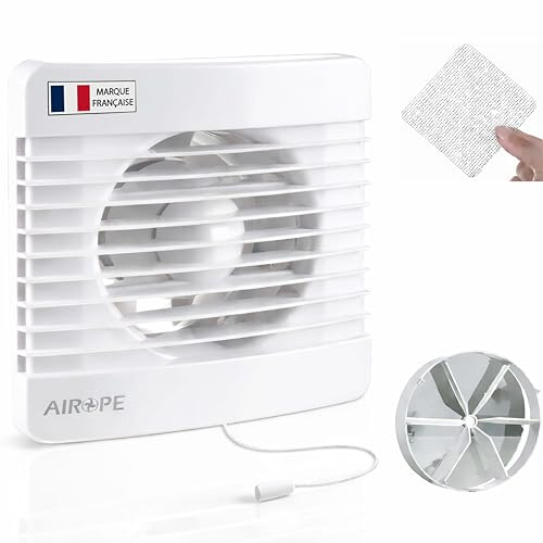 Airope 125 mm VMC Air Extractor Fan with Pull Switch, Non-Return Valve + Mosquito Net, 9.1 W, for Bathroom, Kitchen, Toilet, Silent, 5-Year Warranty