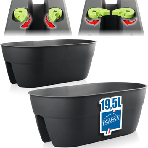 Stimo 2X Blumenkasten 56cm Balkon für Geländer zum Hängen Kunststoff Pflanzkasten 19,5L Balkontopf Geländertopf (2)