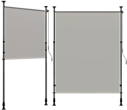 BelleMax Senkrechtmarkise Balkon außen ohne Bohren, Hellgrau 100x310cm Vertikalmarkise Klemmmarkise Mit Kurbel, Markise für Terrasse, Sichtschutz Sonnenschutz wetterfest