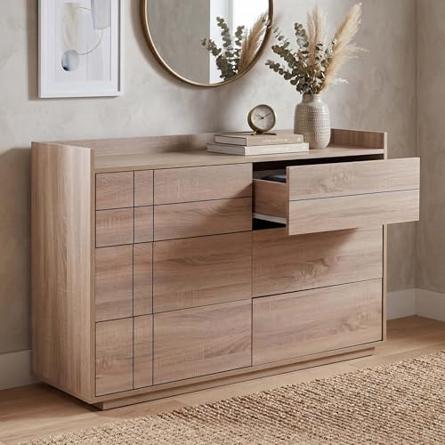 Mendler Kommode HWC-P44, 6 Schubladen MDF 83x120x40cm - Sonoma-Eiche-Optik | Sideboard, Schrank, Anrichte, Push-to-Open