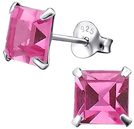 Laimons Pendientes para mujer Cuadrado Brillante Rosa Brillante Plata de ley 925