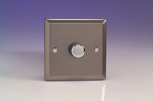 Varilight V-Com 1-Gang 2-Way Push-On/Off Rotary LED Dimmer 1 x 15-220W (max 30 LEDs) Pewter KRP221