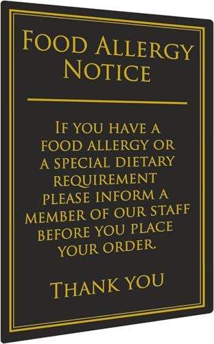 Food Allergy Notice Kunststoffschild für Kneipen und Restaurants, 260 x 170 mm, 1,5 mm