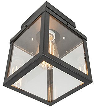 Qazqa - Modern Industrie I Vintage I Outdoor-Außen Deckenleuchte I Deckenlampe I Lampe I Leuchte schwarz 1-flammig - Rotterdam I Außenbeleuchtung - Edelstahl Quadratisch - LED geeignet E27