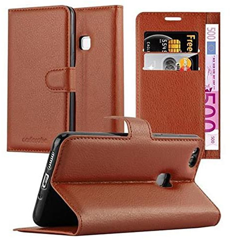 Cadorabo Hülle kompatibel mit Huawei P10 LITE Handyhülle aus Premium Kunst Leder Flip Klappbare Stoßfeste Magnetische [Standfunktion] [Kartenfächern] Cover Hülle für Huawei P10 LITE Tasche in Braun