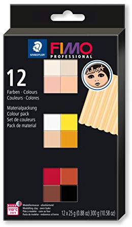 STAEDTLER FIMO Professional Doll Art, ofenhärtende Modelliermasse, speziall zum Modellieren von Puppen, Set mit 12 Farben, 8073 C12-1