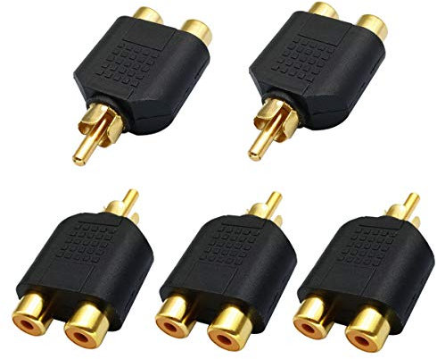 AAOTOKK Cinch Y-Splitter Adapter, Vergoldet 1 Männlich auf 2 Weiblich Buchse Audio Video Y-Splitter für AV TV Kabelkonvertierung (5 Stücke M/F)