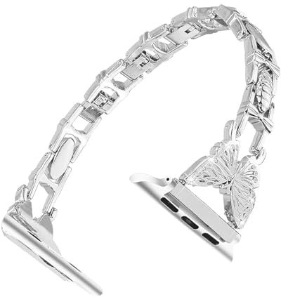 RXXR Women Smartwatches Band Compatible with Apple Watch 38mm 40mm 41mm 42mm(Series 10) Bling Diamond Butterflies Metal Strap for iwatch Series 41mm 10 9 8 7 6 5 4 3 2 1 SE Ultra/Ultra 2