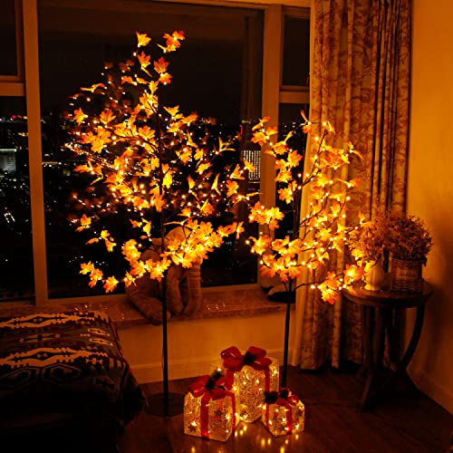 CCLIFE Led Lichterbaum Innen Aussen Weihnachten, Led Baum Innen, Ahornblatt Lichterdeko, Warmweiß, IP44, 150cm, 120LED, CushHom