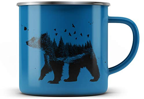 Ma2ca® Bearwood Bär Canada Camper Kanada Emailletasse Campingbecher Tasse Emaillebecher Kindertasse Becher-blau