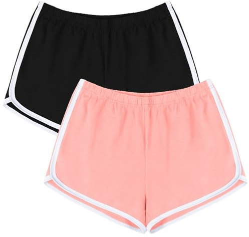 URATOT Lot de 2 Shorts de Sport en Coton pour Femme, Noir/Rose, Taille S