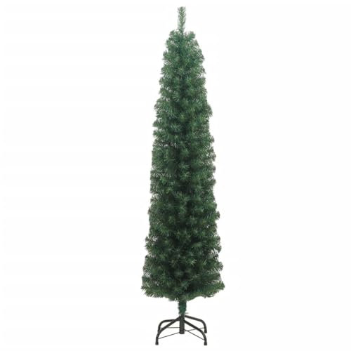 vidaXL Árbol de Navidad Artificial Estrecho y Soporte Decoración Adornos Festivos Navideño Realista Interior Exterior Económica PVC Verde 210 cm