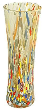 Vase Millefiori en verre de Murano bleu orange fait main 18 cm (jaune)