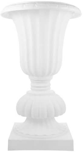 Vintage Roman Column Resin Pedestal Flower Pot Garden Front Porch Decoration, White Planter for Deck and Balcony, Stylish Urn Planter for Home Indoor Outdoor Use