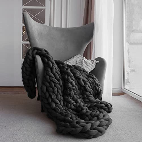 VanderHOME Decke Gestrickte Super Weiche Kuscheldecke Handgefertigt Grobe Strickdecke Grobstrick Decke Gestrickte Decke Wolldecke Couchdecke Flauschige weihnachtsdeko (Schwarz,100×100cm)