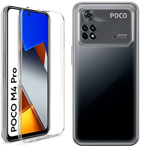 Movilshop Custodia 360 [Poco M4 Pro 4G] PC + TPU Custodia doppia Viso 360 in silicone anteriore + posteriore rigido silicone rinforzato trasparente per smartphone