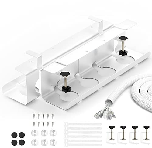 BANNIO Kabelkanal Schreibtisch - 2er Set Kabelmanagement Schreibtisch ohne Bohren - 43cm Kabelhalter Kabelwanne Tisch Inkl. Zubehör - Kabelkorb Kabelschacht für Ordnung am Arbeitsplatz - Weiß