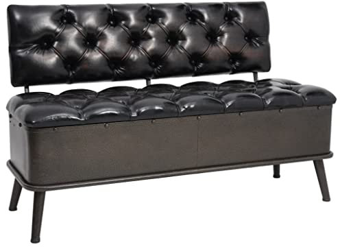 Makastle Aufbewahrungsbank Sitzbank mit Rückenlehne und Stauraum, Gepolstert Sitzfläche Esszimmerbank Aufbewahrungsbox Sitztruhe Polsterbank Truhe Bank, 110cm Schwarz Kunstleder