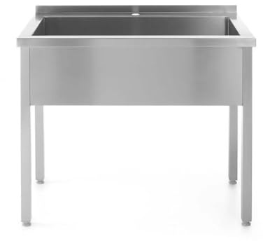 HENDI Einzelspültisch, geschweißt, Verstellbare Füße, Beckengröße: 686x443x(H)300mm, Abfluss: ø50mm, Öffnung für Wasserhähnen: ø30mm, Aufkantung: 40mm, 800x600x(H)850mm, Edelstahl