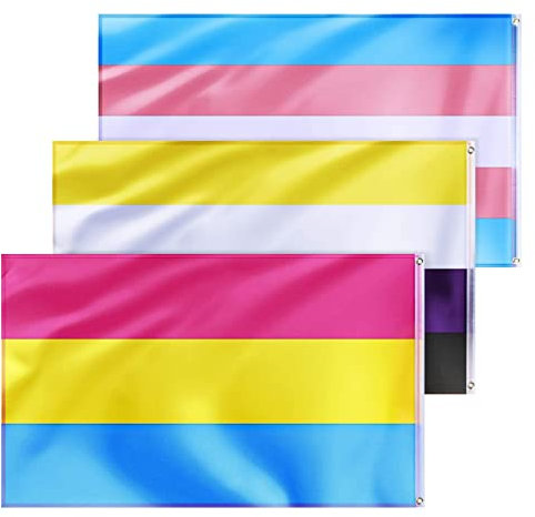 Drapeau LGBT Pansexualité symbole noir Drapeau Pansexuel,Grande Drapeau Arc-en-ciel,Drapeau de l’omnisexualité,Lot de 3 bandera trans, drapeaux transgenres drapeaux LGBT colorés