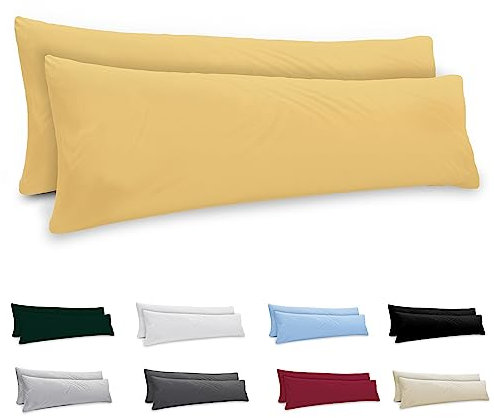 Kissenbezug 40x145 aus 100% Baumwoll-Jersey (2er Set) 150 g/qm - Gelb - Mit Reißverschluss - Twinzen Kissenbezug 40 x 145 cm - Kissenhülle Öko Tex Zertifiziert - Ultra weich und atmungsaktiv