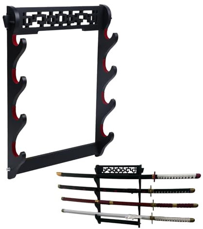Support mural Katana pour siège d'épée - 4 niveaux Samurai Sword Holder baguette magique et Katayama tanto tenture murale Sword Holder affichage