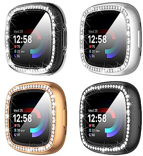 Diruite 4-Stück Schutzfolie für Fitbit Versa 4/Sense 2 Schutzhülle, HD Stoßfestes Weiche TPU Cover Vollschutz Display Schutz Hülle für Fitbit Versa 4/Sense 2 Schutz Case