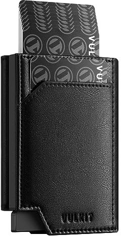 VULKIT Portefeuilles et Porte-Cartes Cuir Pop Up Automatique Porte Carte Bancaire Homme Anti Piratage Porte Cartes Magnetique Porte Monnaie, Noir