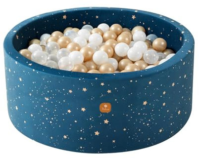 Dodozen Bällebad 100X40cm/200 Bälle ∅ 7Cm Bällepool Für Babys Kinder Rund,Superweicher Samt,Abnehmbar und waschbar,Nachthimmel:Weiß/Transparent/Gold