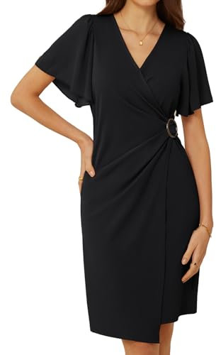 GRACE KARIN Damen Bodycon Kleid mit Chiffon Cape V-Neck Formelle Brautjungfernkleid Schwarz XXL