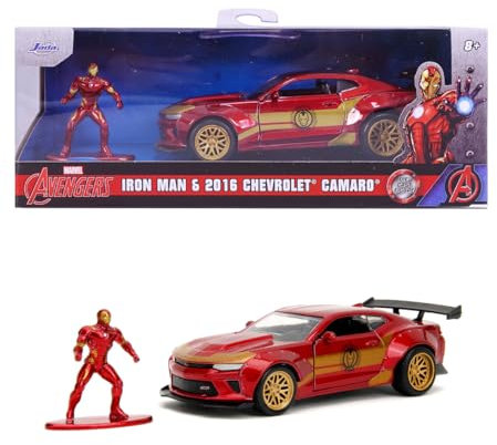 Jada Toys - Marvel Iron Man 2016 Camaro SS inkl. Iron Man Figur, Modellauto aus Metall, 1:32, Türen zum Öffnen, 13,5 cm, für Fans und Kinder ab 8 Jahre