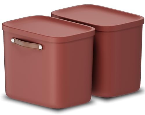 Rotho Maloja Aufbewahrungsbox mit Deckel 25 L 2er-Set aus Kunststoff Rot | Aufbewahrungsboxen im 2er-Set, stapelbar, mit Deckel und Trageriemen, für Küche, Bad und Kinderzimmer, pflegeleicht