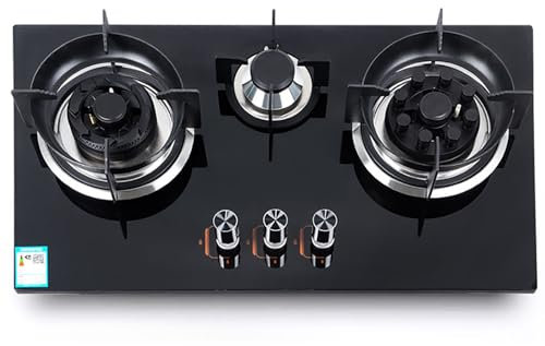 3 Burner Gas Countertop Gas Cooktop, Built-in Gas Hob Tempered Glass Finish, 5.2kW Regulator Set, 3 Burners Cooker Black with Thermocouple Protection, Easy To Clean