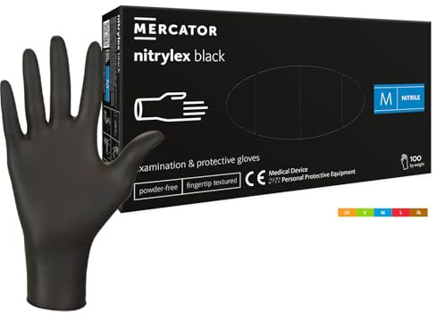 HansaGT Medical Nitrilhandschuhe Schwarz 100 Stück M, Premium Einweghandschuhe latexfrei, Einmalhandschuhe nitril puderfrei - Black Nitrile Gloves für Kochen Reinigen Tattoo & Nagelpflege