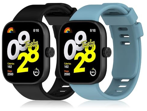 KeeFos 2 Stück Armband für Xiaomi Redmi Watch 5/Redmi Watch 4/Xiaomi Mi Band 9 Pro/Band 8 Pro, Silikon Ersatzarmband Silikonarmband für Xiaomi Redmi Watch 5/4/Mi Band 9 Pro/8 Pro - Schwarz + Blau