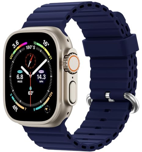 Oielai Océan Bracelet Compatible avec Apple Watch Ultra 49mm 45mm 44mm 42mm, Bracelet sportif en silicone souple avec boucle pour iWatch Ultra 2 Ultra Series 9 8 7 6 5 4 3 2 1, Bleu